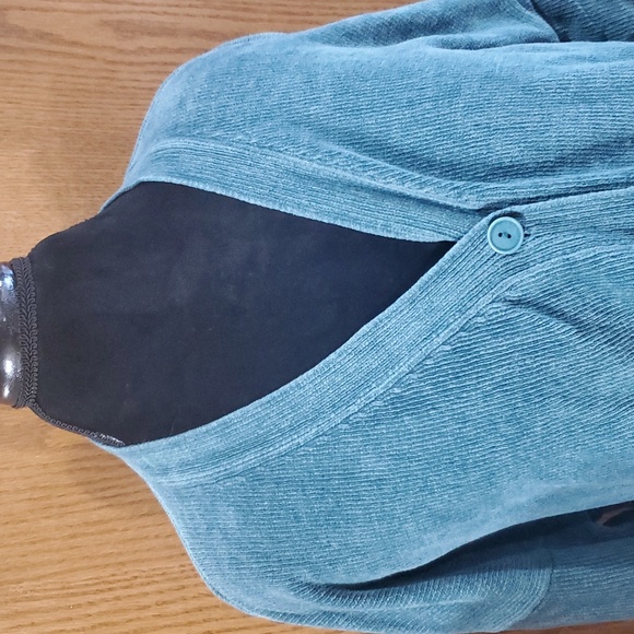Eileen fisher soft ribbed cardigan teal green big pockets - Picture 2 of 7